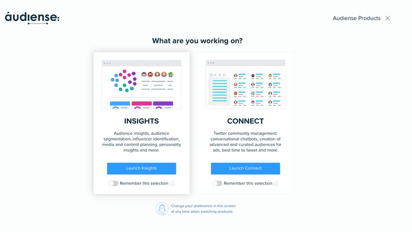 Audiense - Product Update - Choosing your preferred dashboard