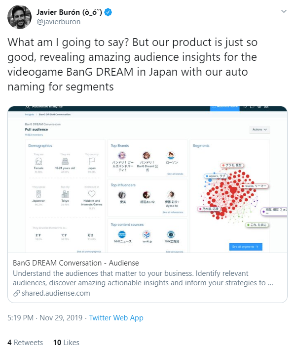 Audiense Insights report tweeted by javier buron - report preview image embeded