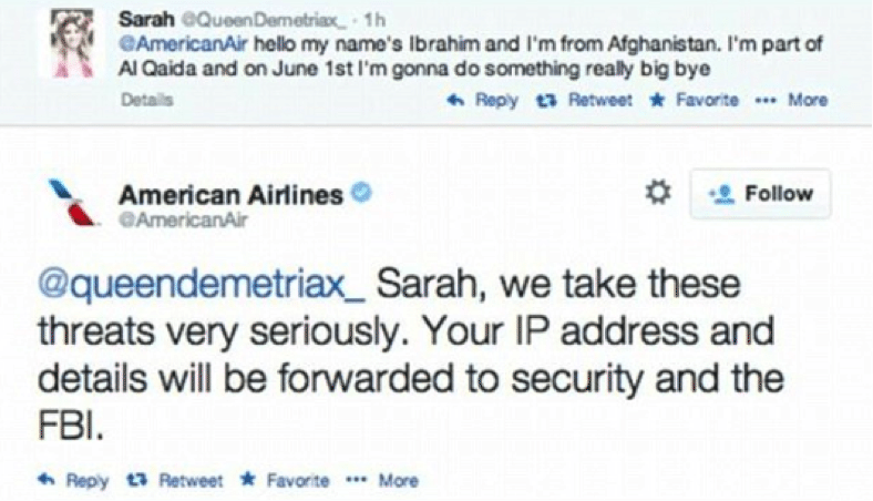 Adolescente envía una falsa amenza de bomba a una aerolínea a través de Twitter