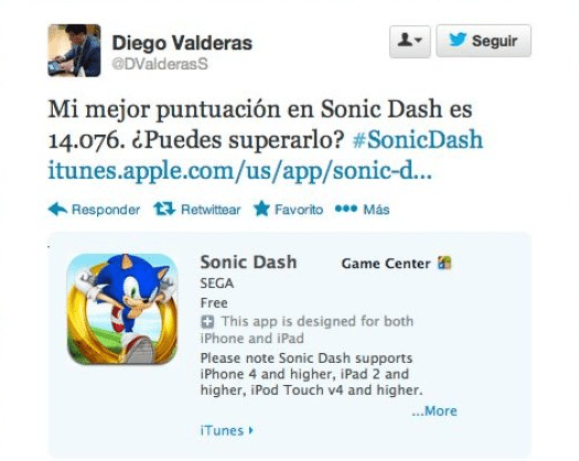 Diego Valderas publicó un tuit con su mejor puntuación de Sonic Dash