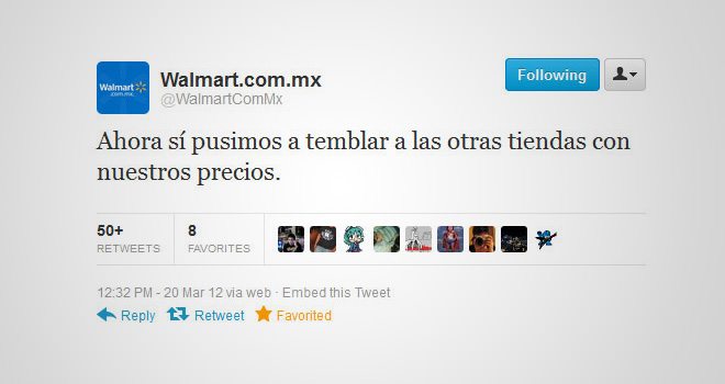 Walmart México se equivocó tuiteando sobre un terremoto con víctimas