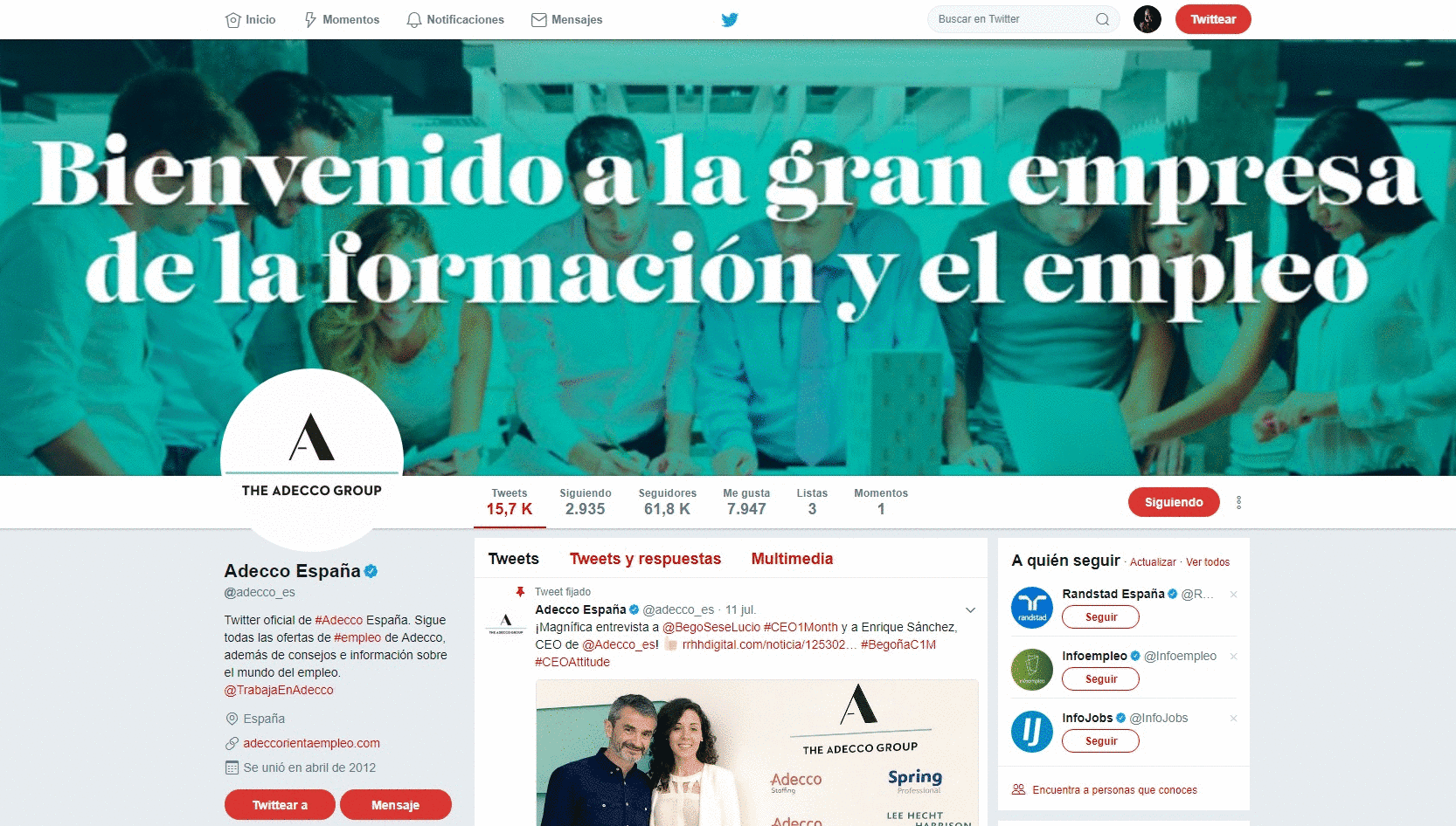 Así funciona el bot de @Adecco_es, gracias a Audiense Experiences