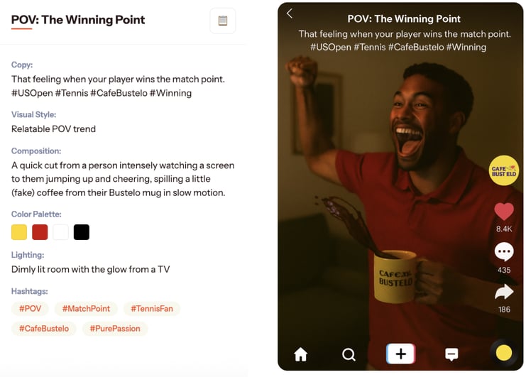 Audiense blog - image - potential TikTok post Cafe Bustelo US Open