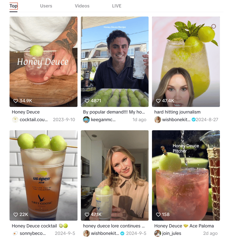 Audiense blog - image - Honey Deuce US Open - TikTok posts
