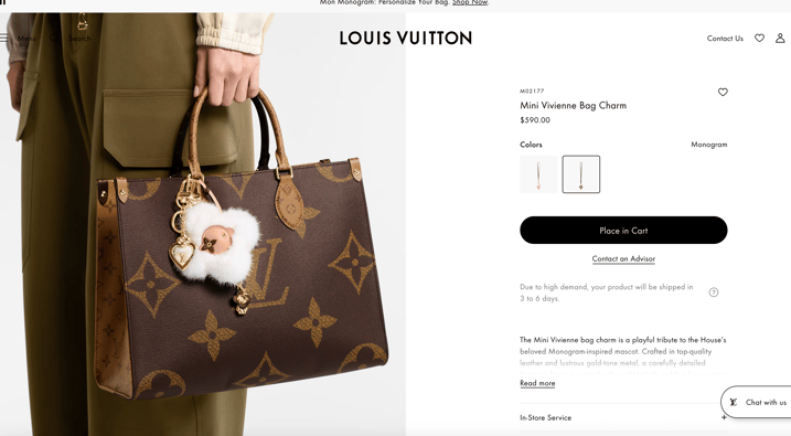 Audiense blog - image - Louis Vuitton mini-Vivienne bag charm