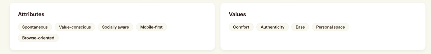 Audiense blog - image - "the casual engaged" segment - attributes and values