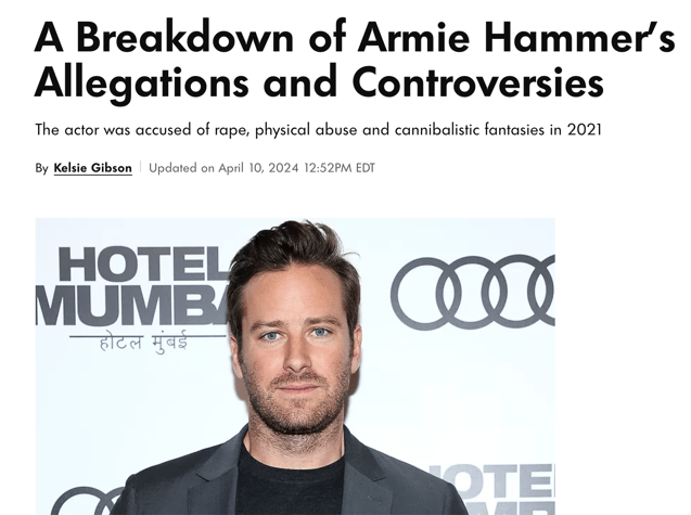 Audiense blog - imagen - noticia sobre Armie Hammer