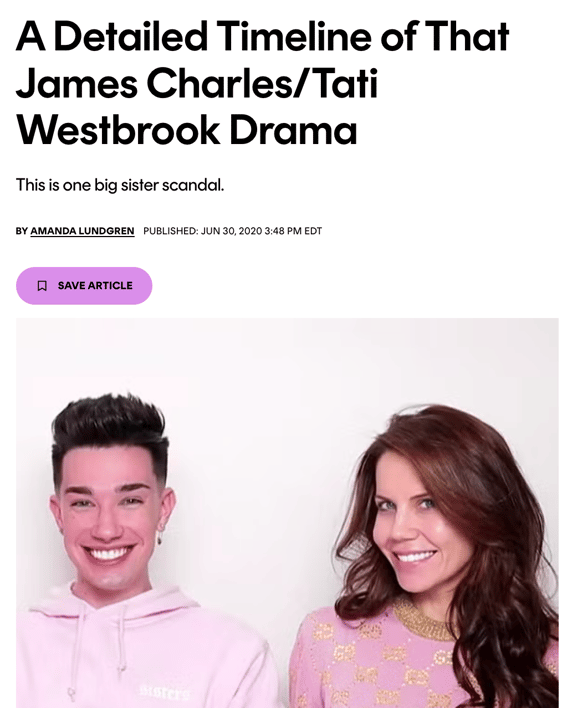 Audiense blog - imagen - noticia sobre James Charles y Tati Westbrook