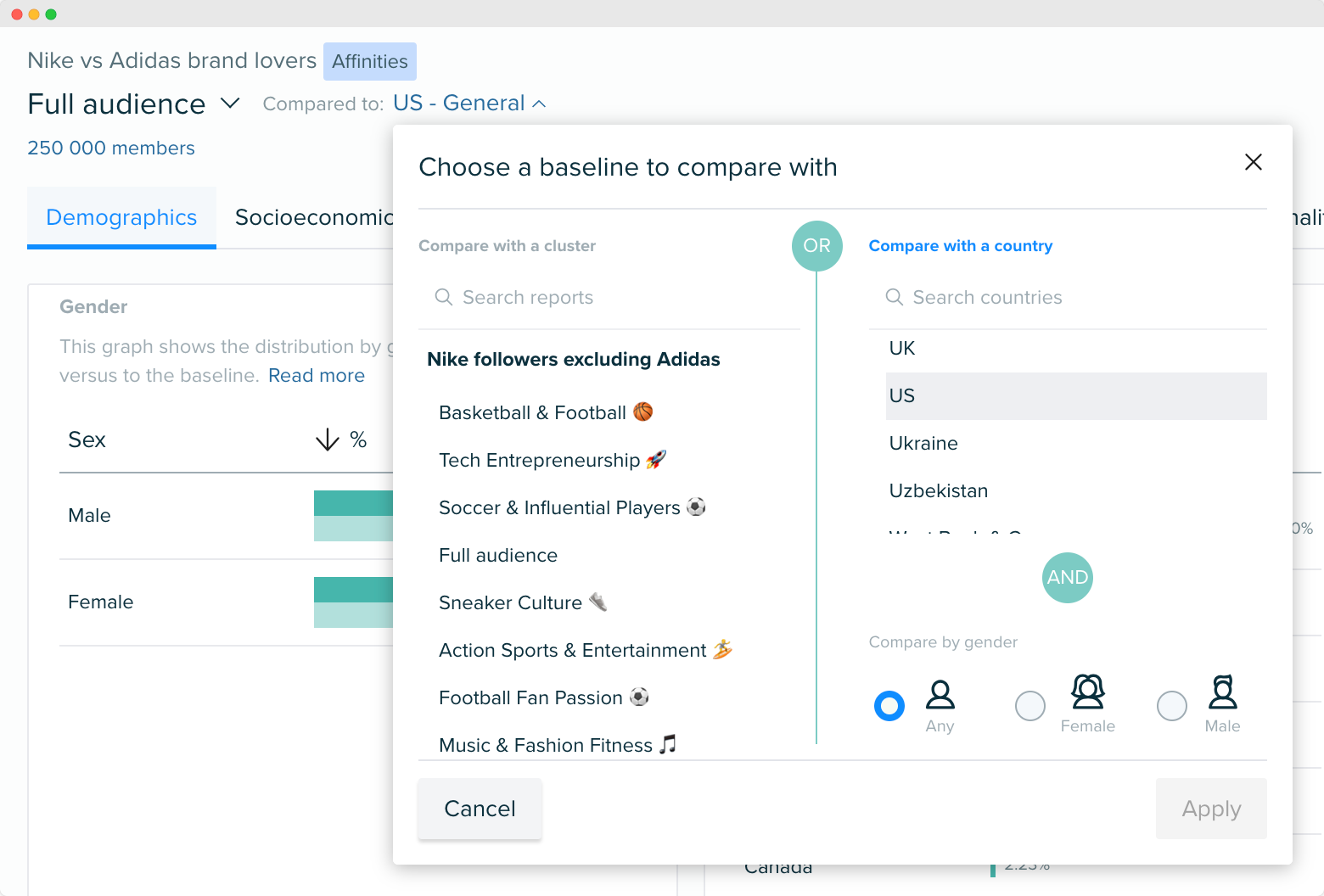 Audiense blog - Audiense Insights - eligiendo el baseline