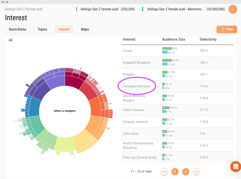 Audiense blog - imagem - intereses de la audiencia - dashboard de Soprism