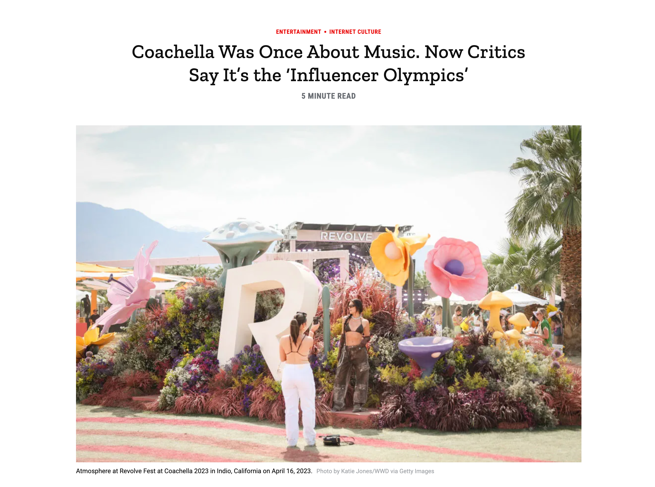 Imagen artículo Times sobre Coachella - “olimpiadas de los influencers”,